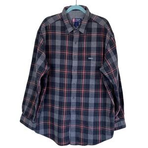 Chaps RL Mens Sz XXL Grey Plaid Button Down Shirt Double Cloth Cotton Casual